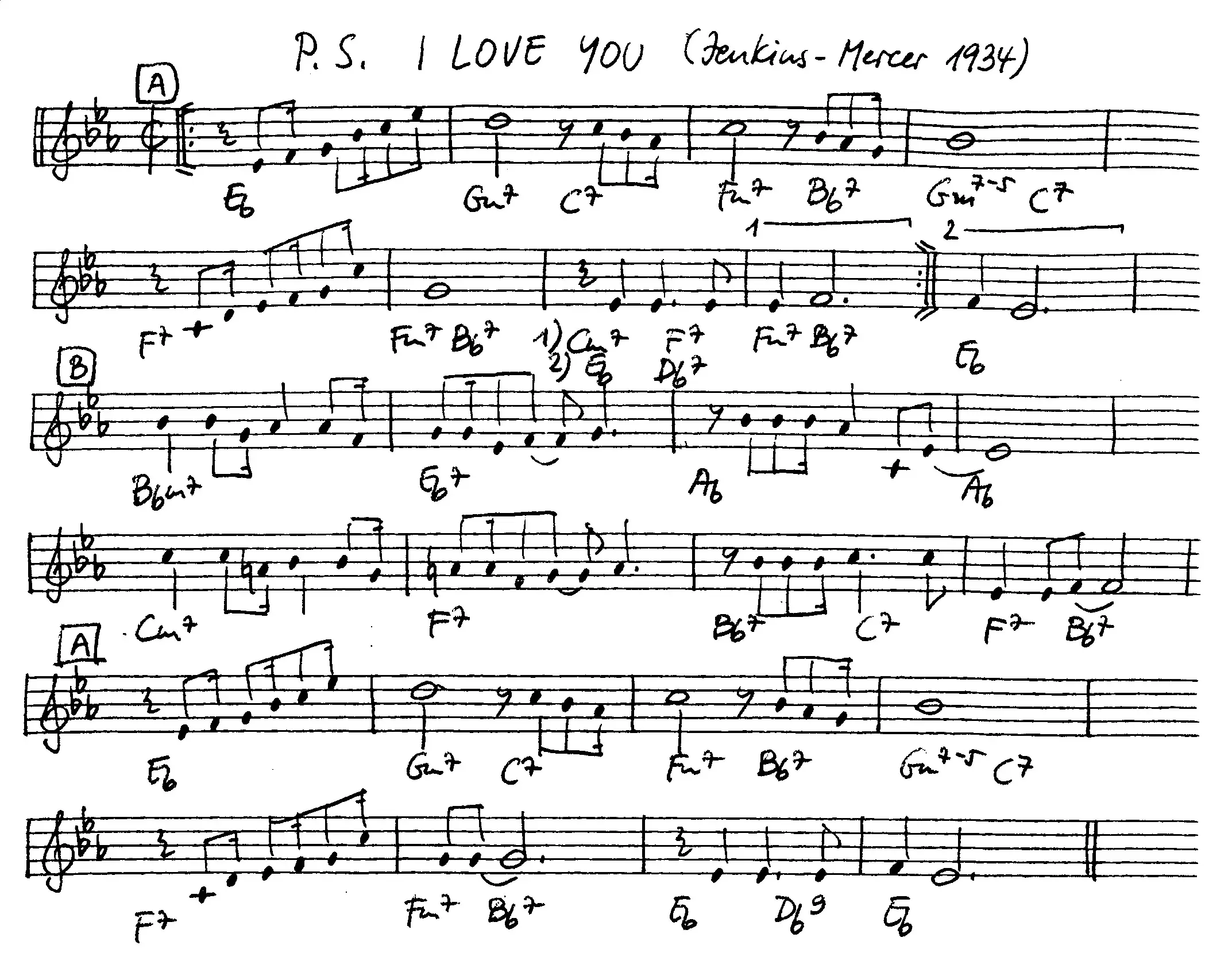 ps i love you free jazz leadsheet - Courtesy of the Jungle Jazz Band